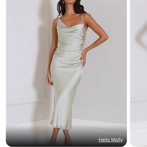 Hello Molly sage green midi satin dress cowl neck / XS / US2